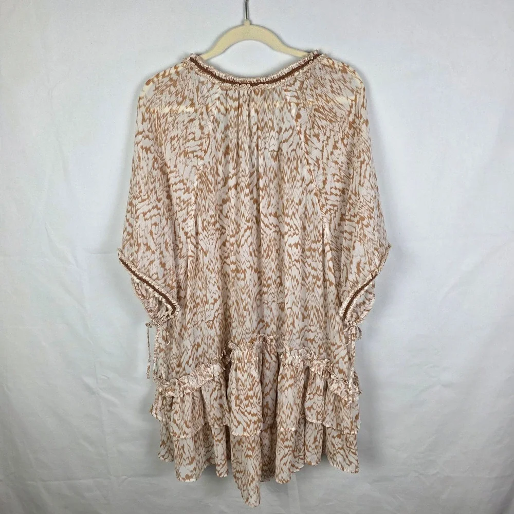 Aerie‎ Tan White Ikat Print Tiered Ruffle Swim Coverup Dress XS/S
